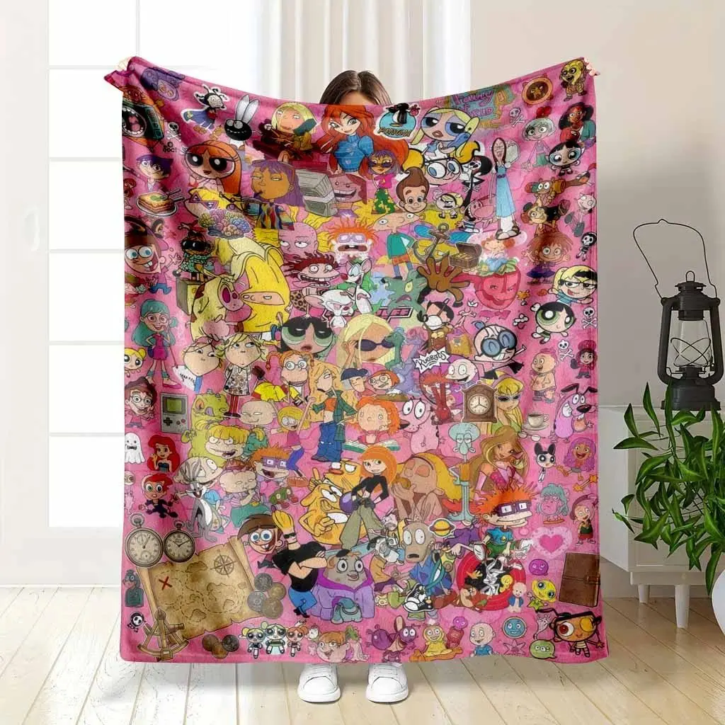 Retro 90s Cartoons Flannel Blanket, cooling blankets cooling blanket blankets quince bedding, Vibrant Nostalgic Anime Aesthetic Super Soft Fuzzy Cozy Plush Bedding for Couch Sofa Warm Bedspread for Bedroom Nap Birthday Gift Home Comfort Travel Essential