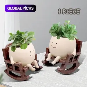 😌 The "Chill Mode" Desk Buddy ｜ Aesthetic Rocking Chair Face Planter [Stress-Relief Decor]