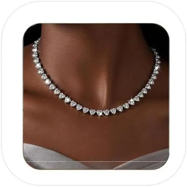Heart Necklace Rhinestone Tennis Necklaces for Women   Choker Necklace for Women Heart Chain Necklace Rhinestone  Gifts for Party Wedding