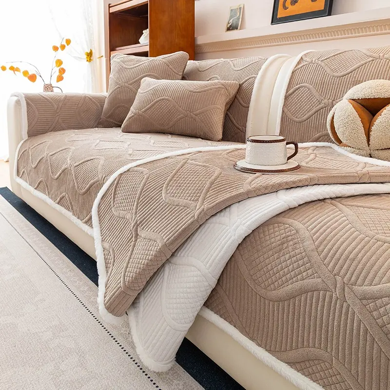 1pc Plush Sofa Cushion, Pet-Friendly Soft Sofa Pad, Rhombus Decor for Bedroom Office Living Room, Fits 1/2/3/4 Seater Sofas