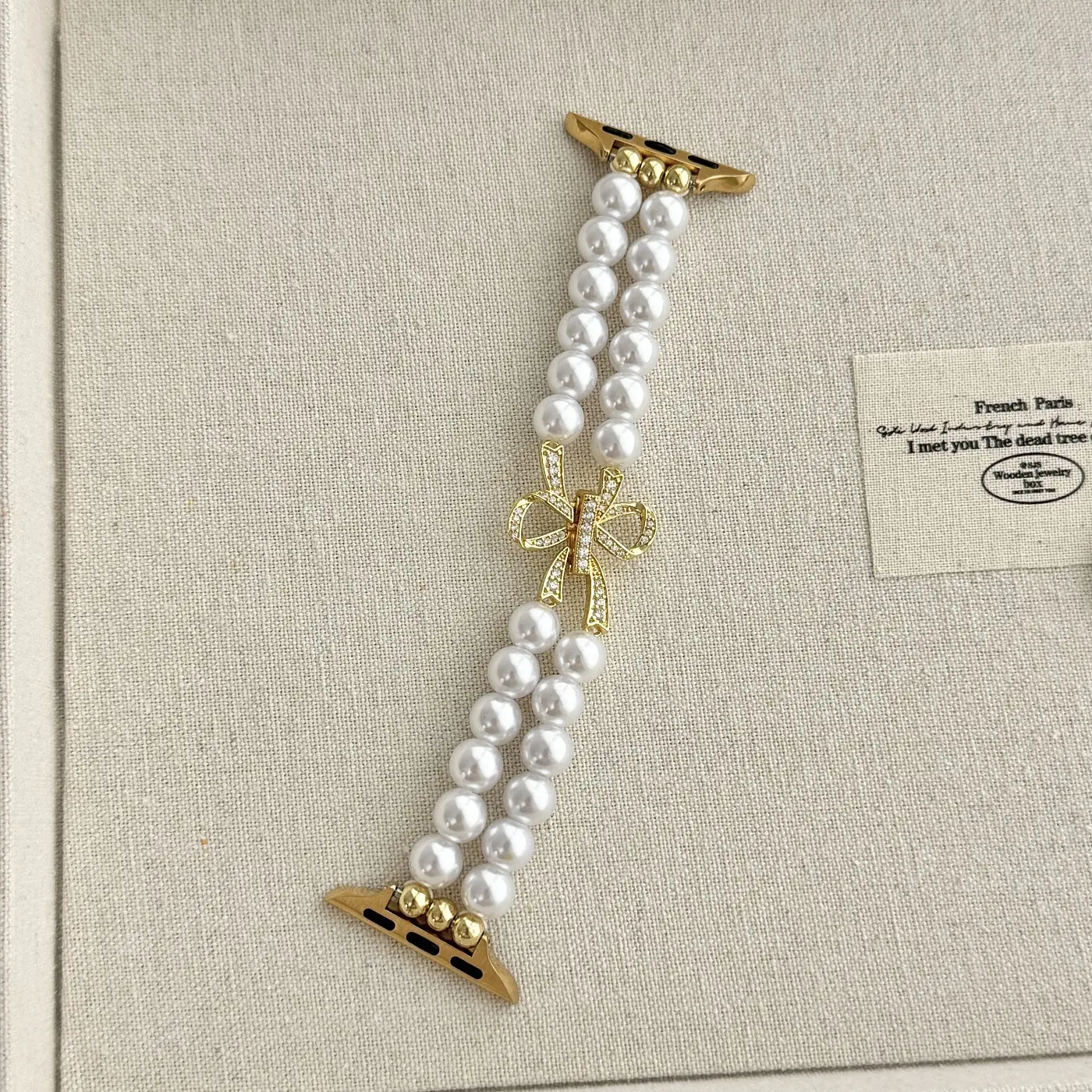 1PC fashionable pearl+metal bow Apple Watch bands, compatible with Apple Watch 38/40/41/42/44/45/46/49mm, suitable for Apple Watch series Ultra/SE/11/10/9/8/7/6/5/4/3/2/1 (strap only, watch and case not included)
