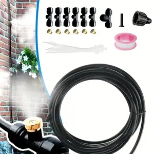 Misting Cooling System, Misting Line Misters for Outside Patio with Brass Mist Nozzles, Outdoor Mister for Patio Garden Greenhouse Trampoline Waterpark, Watering Systems