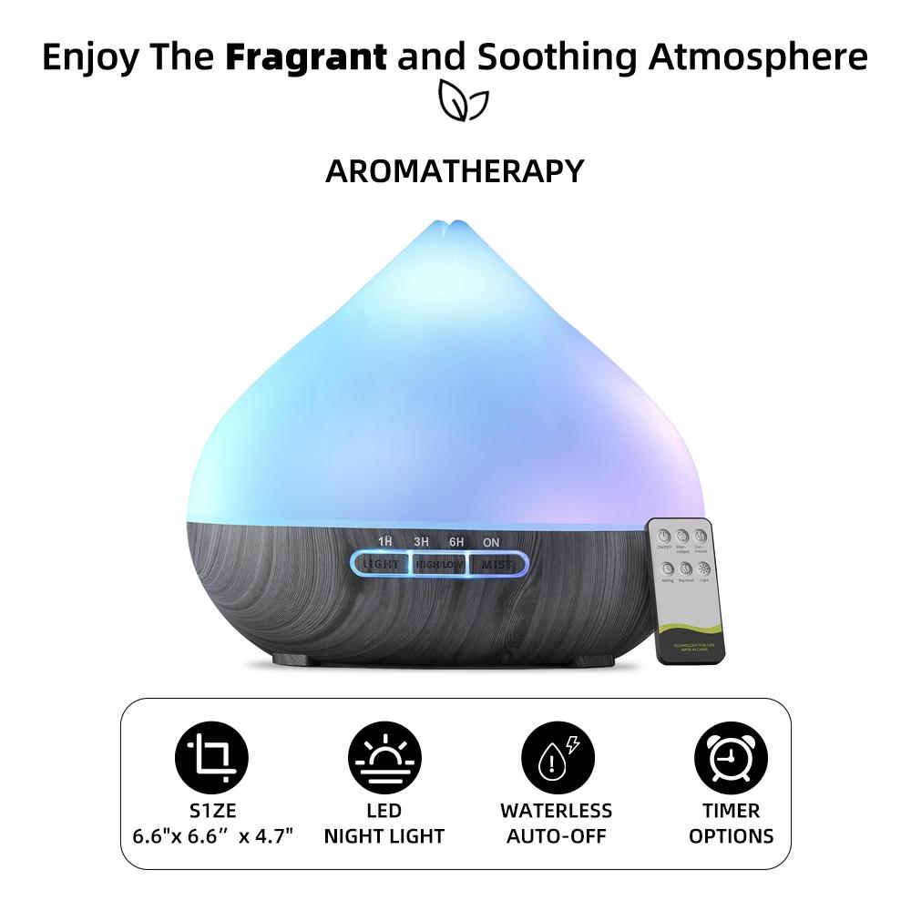 500ml Ultrasonic Diffuser with Remote & 6 Oils for Relaxation & Better Sleep