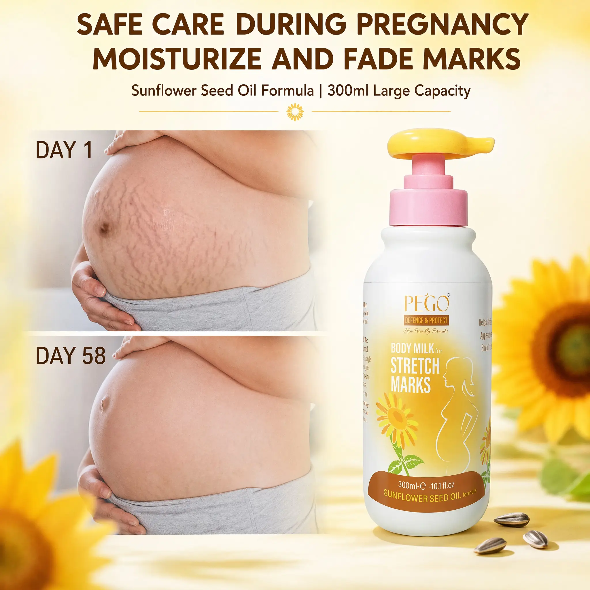 300ML Large Capacity Pregnancy Stretch Mark Cream, Preventive Abdominal Care, Moisturizing Body Lotion, Gentle and Non-Irritating, Maternity, Pregnancy Must Haves