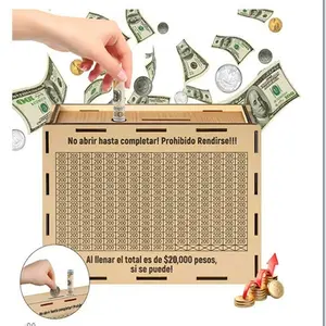 Vintage Wooden Money Box, Dual Entry & Exit Savings Jar, Wood Coin Bank, Retro Design, Ideal for Saving Money, Home Decor