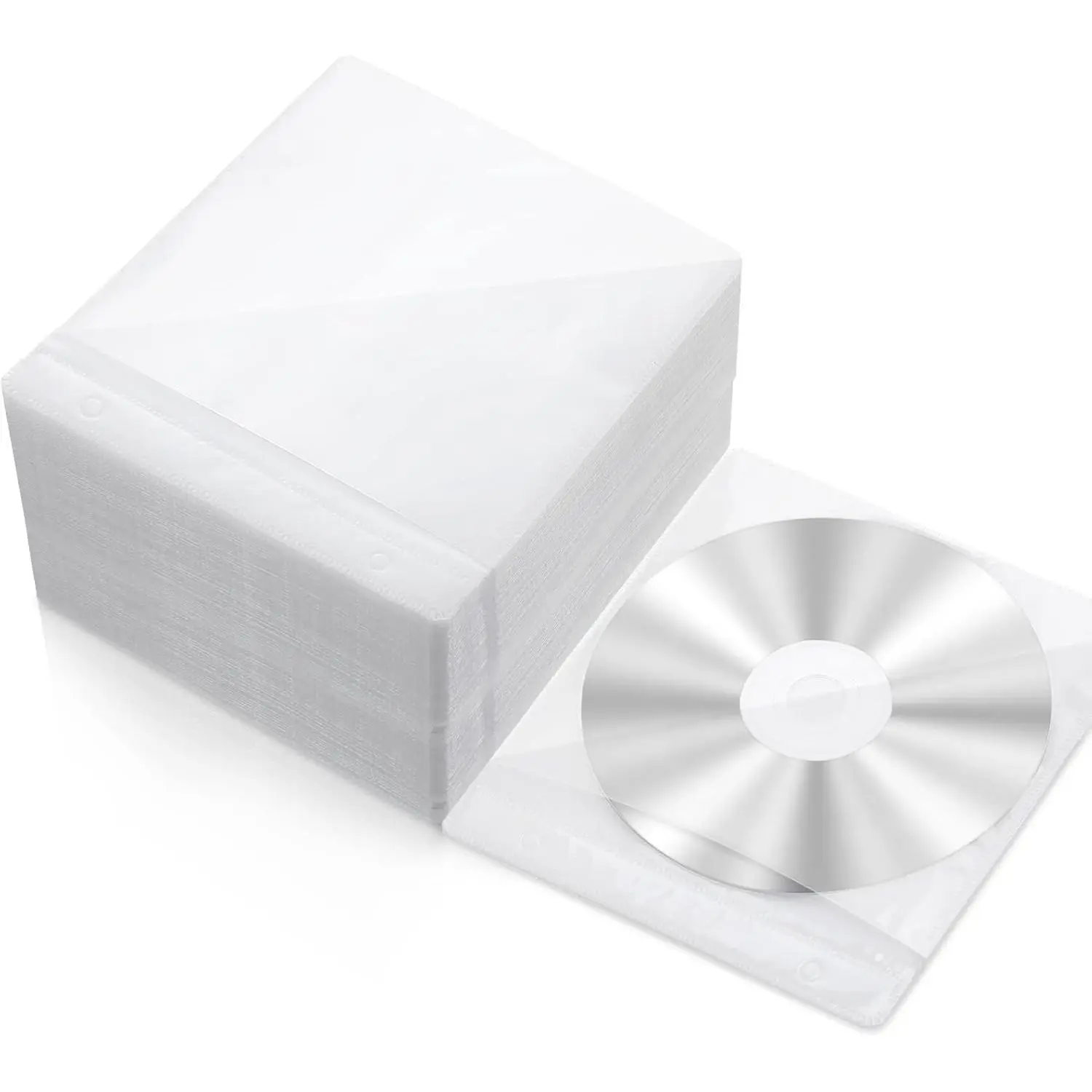 200 Pcs Cd DVD Sleeves Envelopes Bulk Double Sided Refill Clear Plastic Disc Holder Case for Blank Storage Binders Protective Replacement (White)