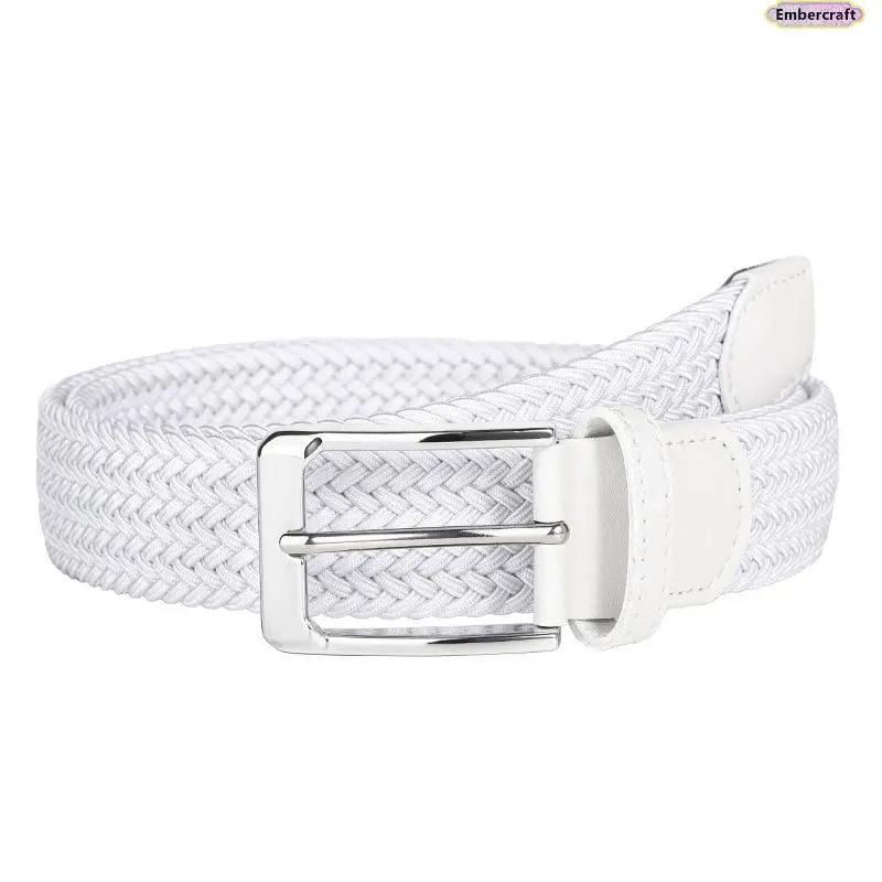 Men's Elastic Braided Golf Belt with Pin Buckle – Adjustable Canvas Jeans Belt for Comfort & Style, No Punch Design, Perfect for Casual & Sporty Outfits", Braid-Wrapped Men's Belts, Buckled Men's Belts