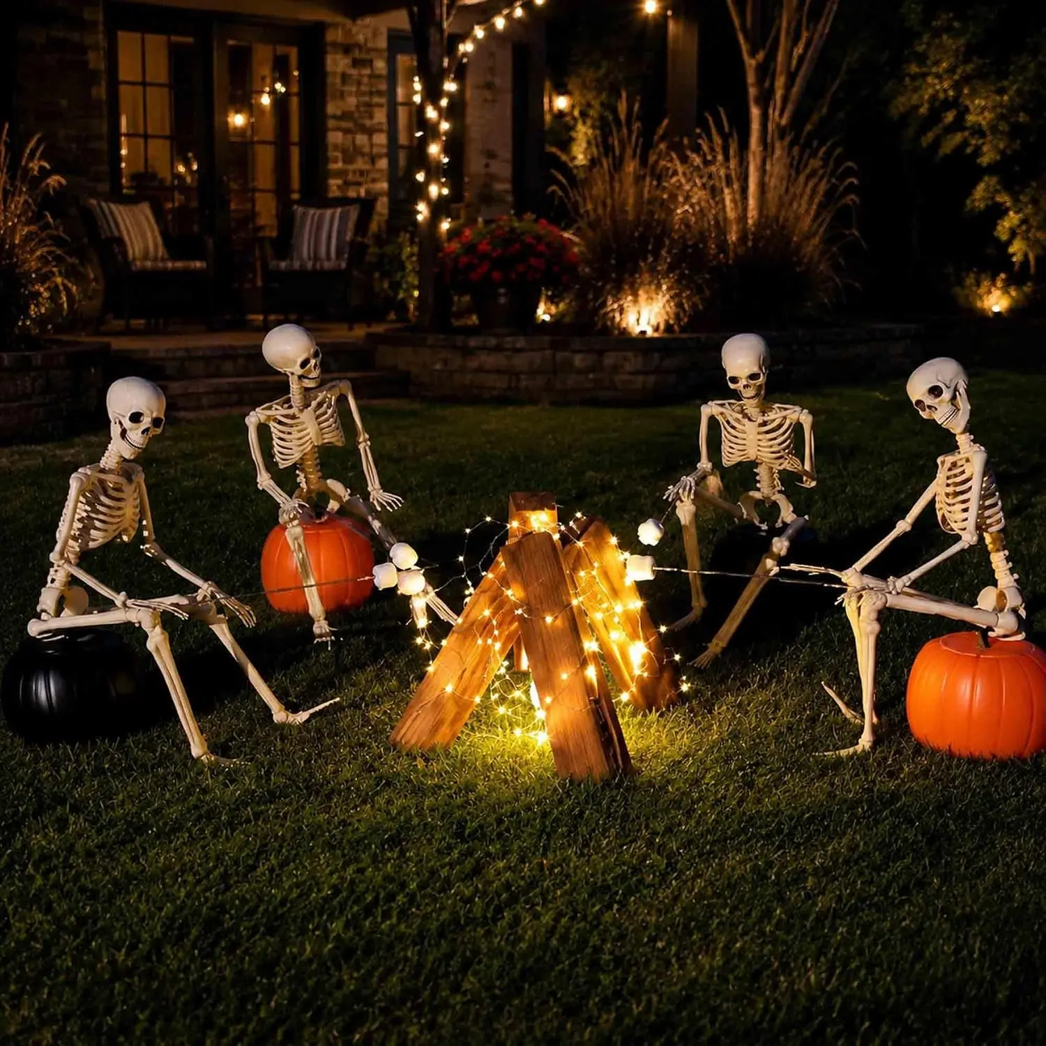 35.4 Inch Poseable Skeleton Full Body Halloween Decor, Articulated Joint Skeleton Prop for Outdoor Yard Porch Party, Unique Decoration