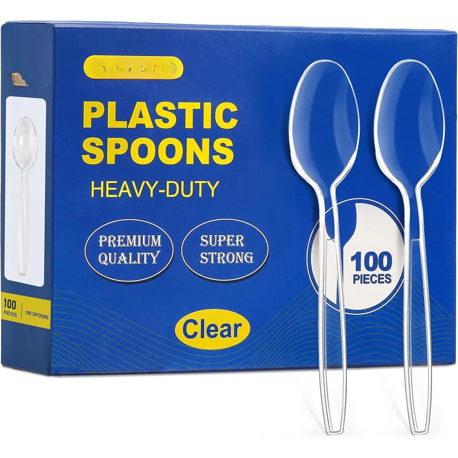 [100 Count] Clear Plastic Spoons Heavy Duty,  Disposable Spoons, Durable Plastic Cutlery for for Parties, Picnics, Big Event, Daily Use - Heat Resistant &  - Clear