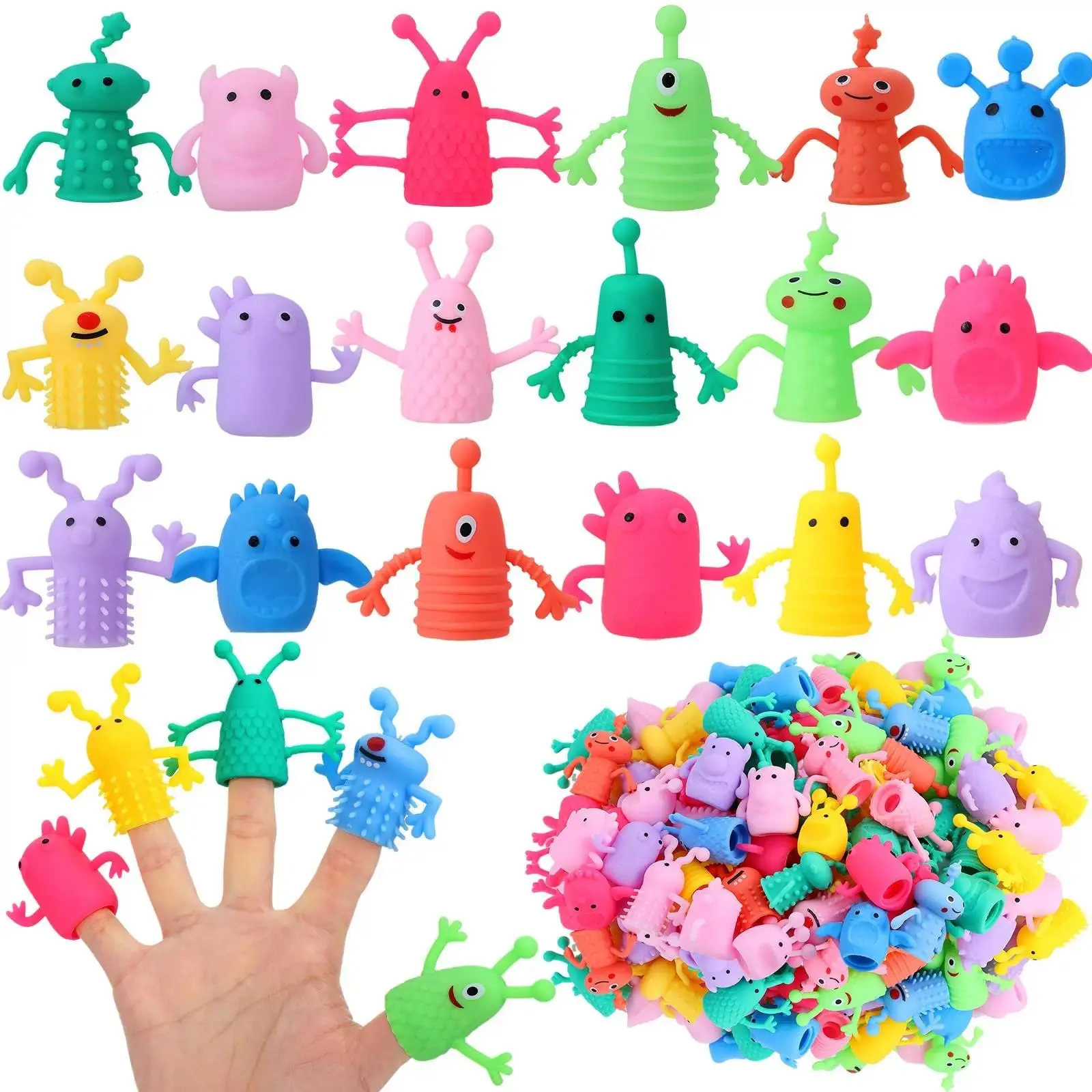 10-30 pcs Monster Finger Puppets Toys,Cute Rubber Finger Doll Toys,Mini Rubber Stretchy Fidget Bath Toy for Party Favors