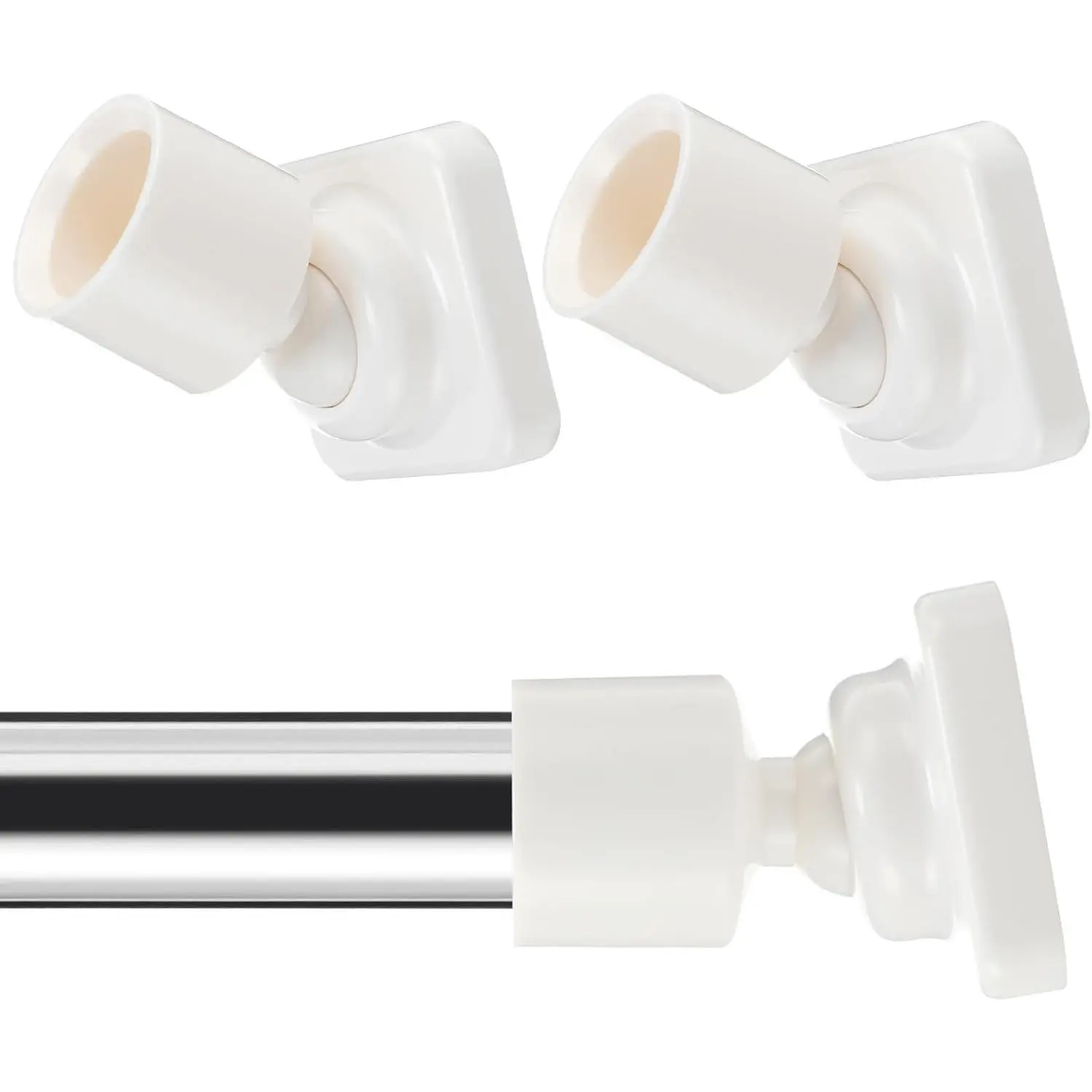 Shower Rod Holders for Wall - Angled 25mm Bracket & Rotation Knob Set, Includes Screws & Plugs for Sloped Ceiling (2, White)