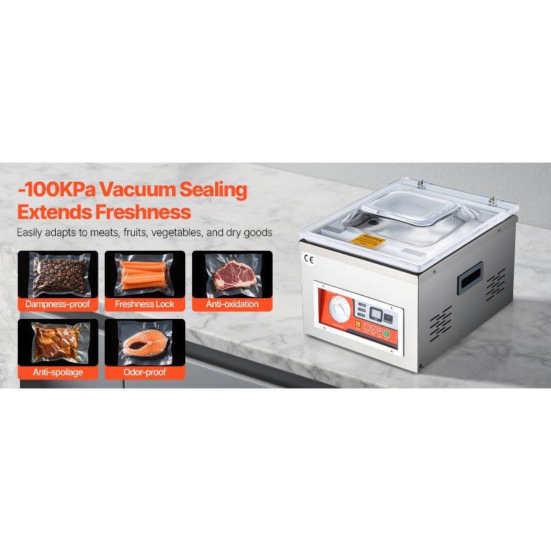 VEVOR Chamber Vacuum Sealer, 260W Sealing Power, Vacuum Packing Machine for Wet Foods, Meats, Marinades and More, Compact Size with 10.2 in Sealing Length, Applied in Home Kitchen and Commercial Use