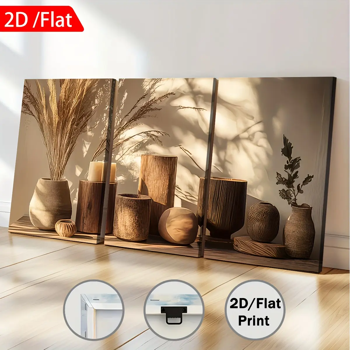 2D Flat Print 3-Piece Framed Canvas Poster, Ready-to-Hang Modern Potted Plant Landscape Wall Art, Home Decor for Back to School, Carnival, 4th of July, Easter, Polka Dot Themed Gifting & Living Room Use