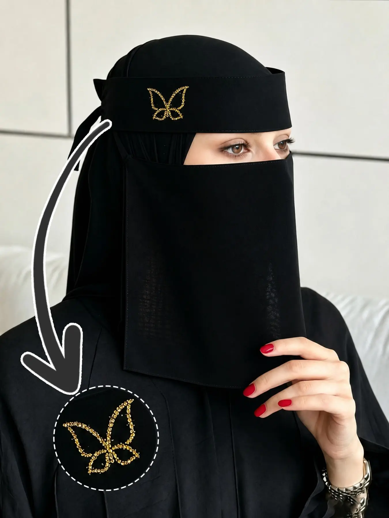 Women's Breathable Butterfly Veil, Single Layer Niqab with Tie Straps, Islamic Khimar for Evening Prayer and Daily Use, Unlined