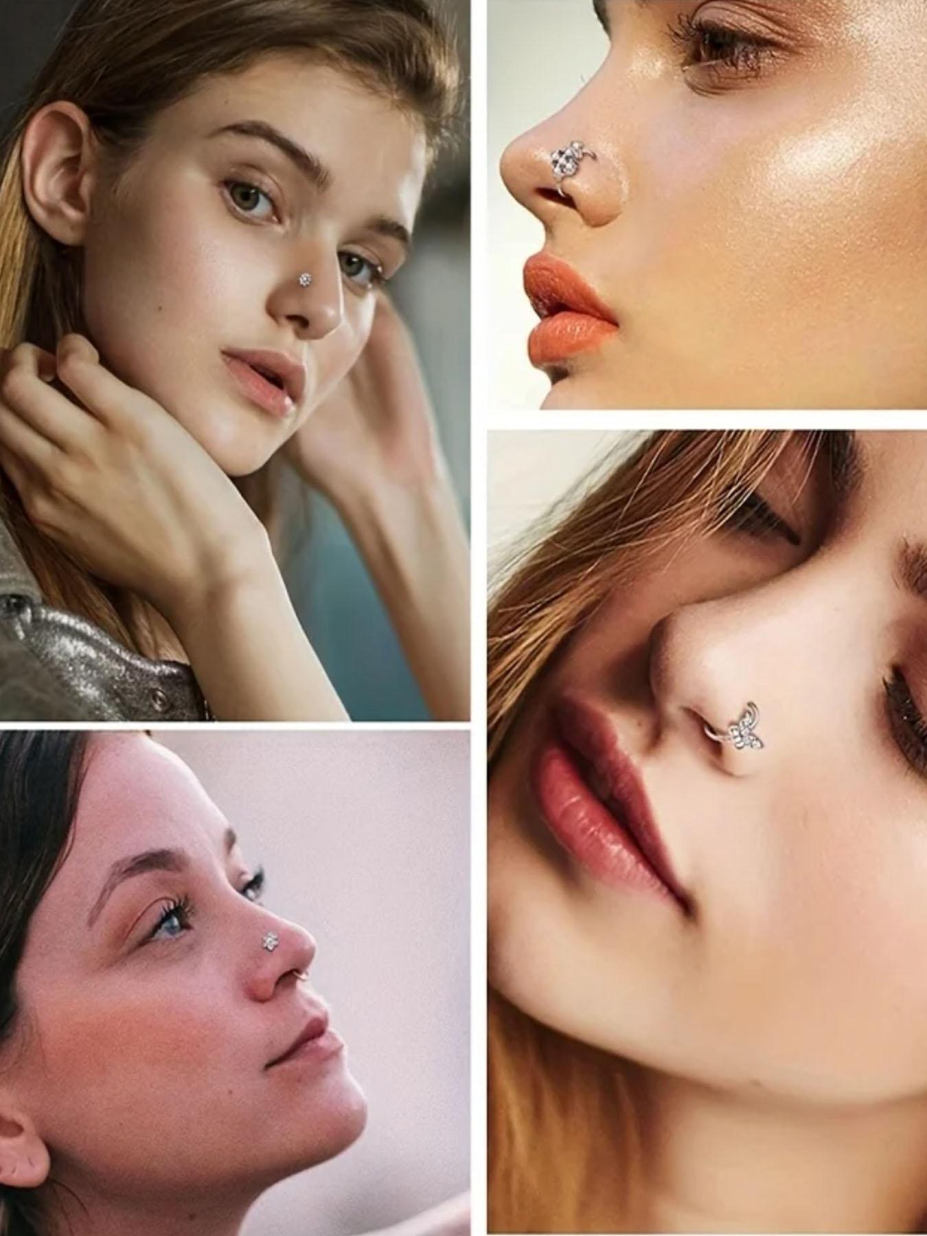 Women's Elegant Rhinestone Decorated Nose Ring, Nose Ring for Women & Girls, Casual Fashion Accessories for Party & Daily Decor, Trendy Jewelry for Gift, Nose Piercing Jewelry, Nose Cuff, Body Piercing Jewelry