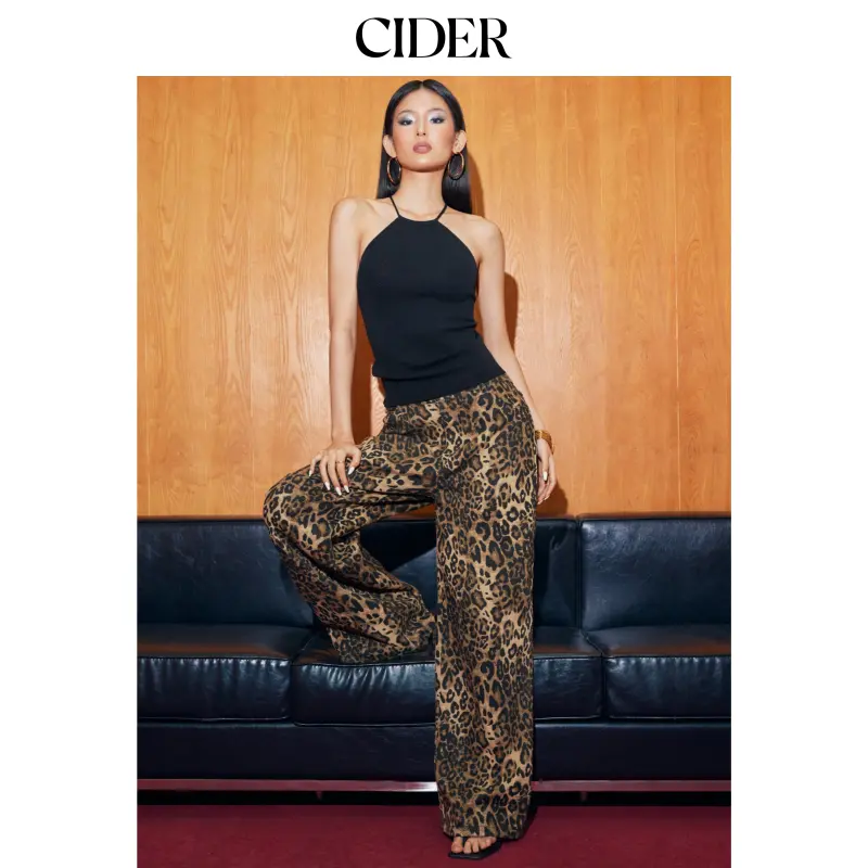 Cider Mid Rise Wide Leg Leopard Jeans