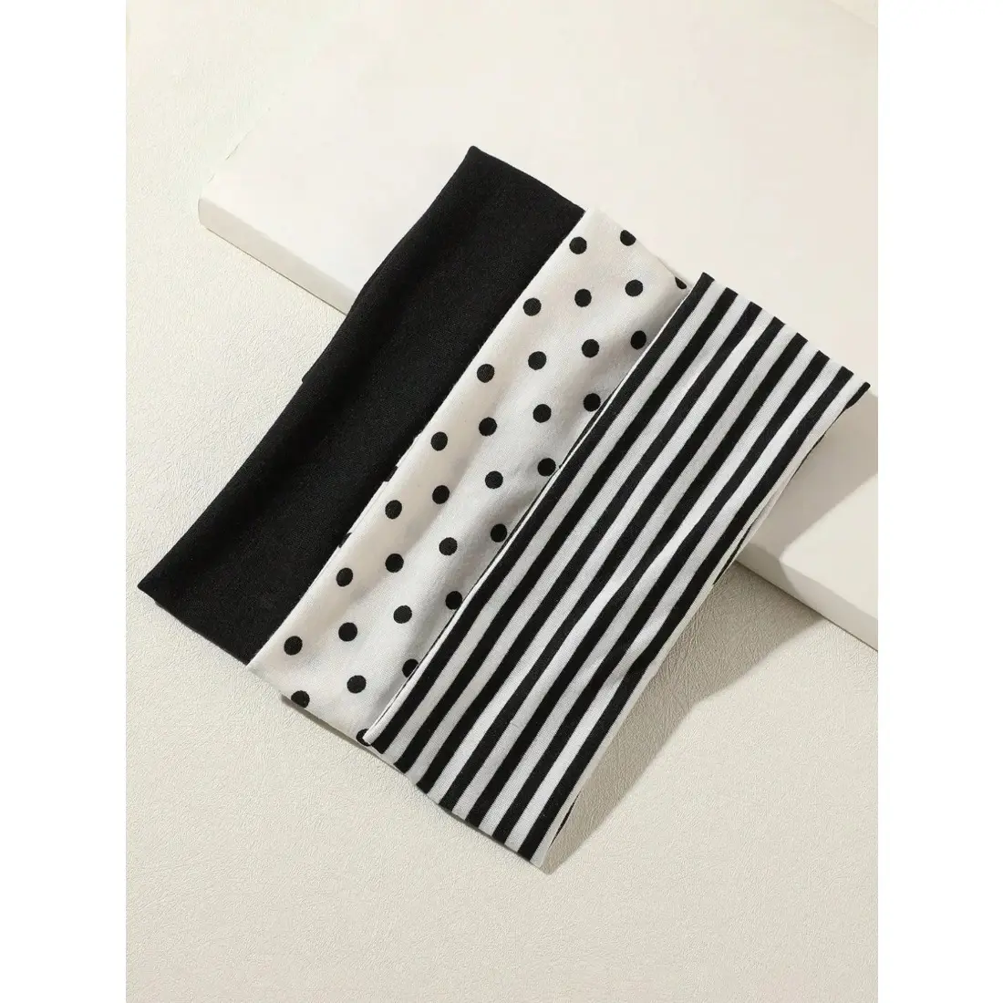 3pcs Black & White Polka Dot + Striped Elastic Sweatband, Suitable For Daily Life, Yoga, Workout, Travel, Women Hair Accessories Sports Headbands For Women Fashion Head Wrap, College Autumn Accessories Women Hair Zigzag Headband Workout Hairband