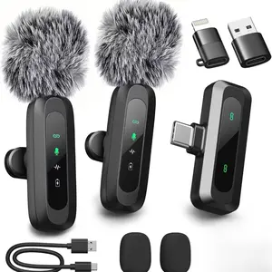 Two-Pack Wireless Lapel Microphone, Noise-Reducing Mini Clip-On Mic for Apple, Android, Type-C, Ideal for Short Videos, Podcasts, Video Recording