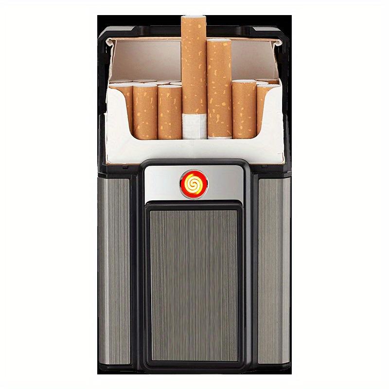 Cigarette Case with Lighter, Tungsten Filament Cigarette Lighter, Rechargeable Windproof Cigarette Lighter, USB Rechargeable Lighter, Compatible with Soft and Hard Cases, One-button Pop-up, Cigarette Case Holder That Can Hold 20 Cigarettes