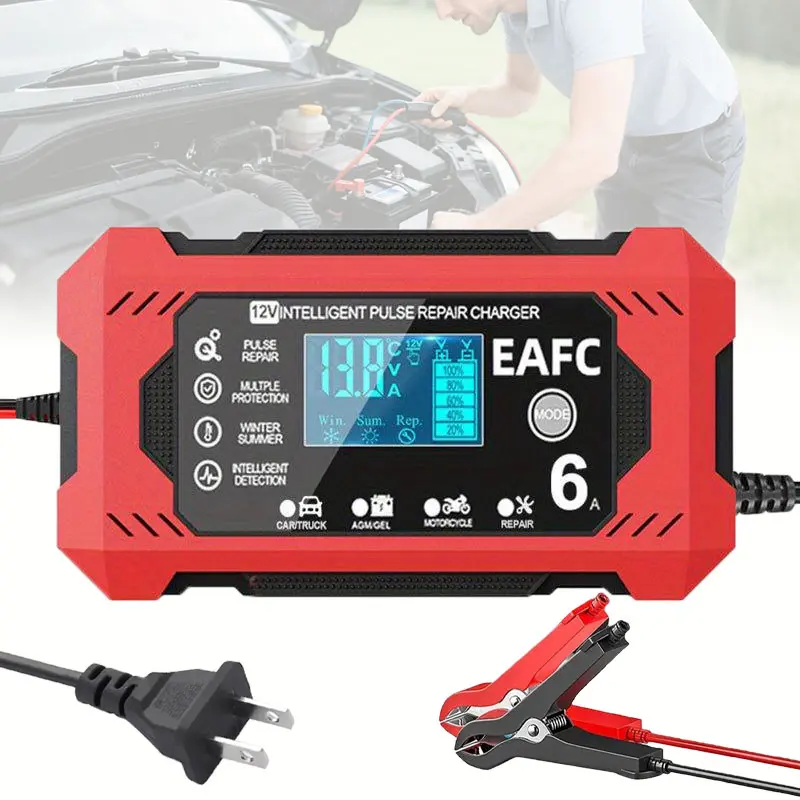 Us Plug Smart Automotive Car Battery Charger Repair, Compatible with 12V/24v, Fast 6a Trickle Charge, Suitable for Cars, Trucks, Motorcycles, Boats