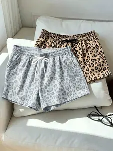 2 pieces, women's Y2K American leopard print summer new casual shorts, comfortable and loose fit, suitable for daily home, party, sports and exercise wear