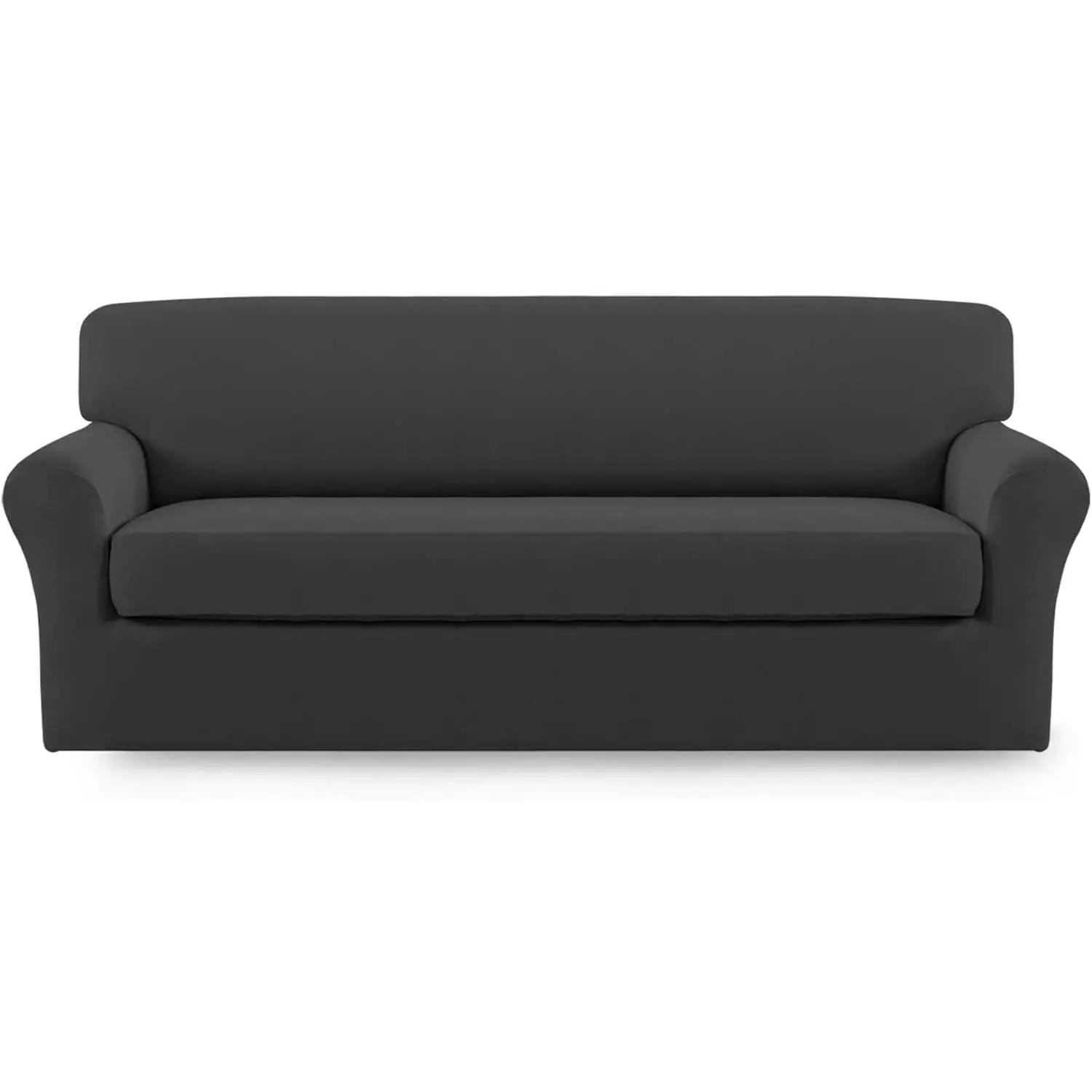 2 Pieces Microfiber Stretch Sofa Slipcover - Spandex Soft Fitted Sofa Couch Cover, Washable Furniture Protector with Elastic Bottom for Kids & Pet, Dark Gray (Sofa)