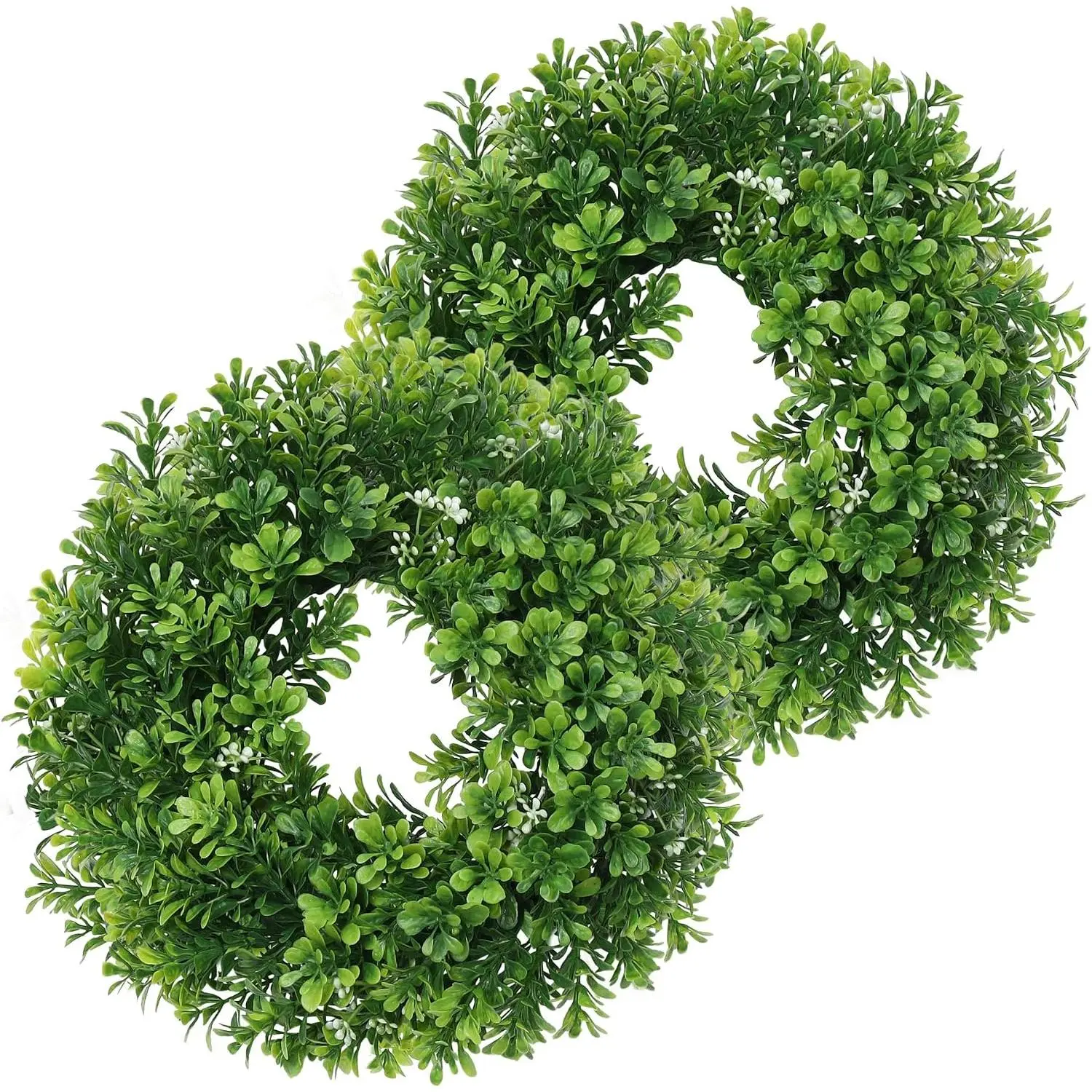 Small Boxwood Wreath for Front Door,10" Boxwood Candle Wreath Set of 2,Greenery Wreaths for Cabinet Wall Window Door Fireplace Party  Holiday Decor