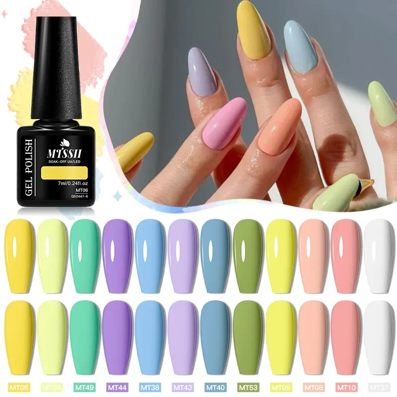 MTSSII 12-Color Popular Candy Dreamcolor Gel Nail Polish, Pink Yellow Blue Gel Nail Polish High Gloss Soak Off Gel Polish Nail Art Design Manicure Salon DIY Home Gift for Women Glossy Polish