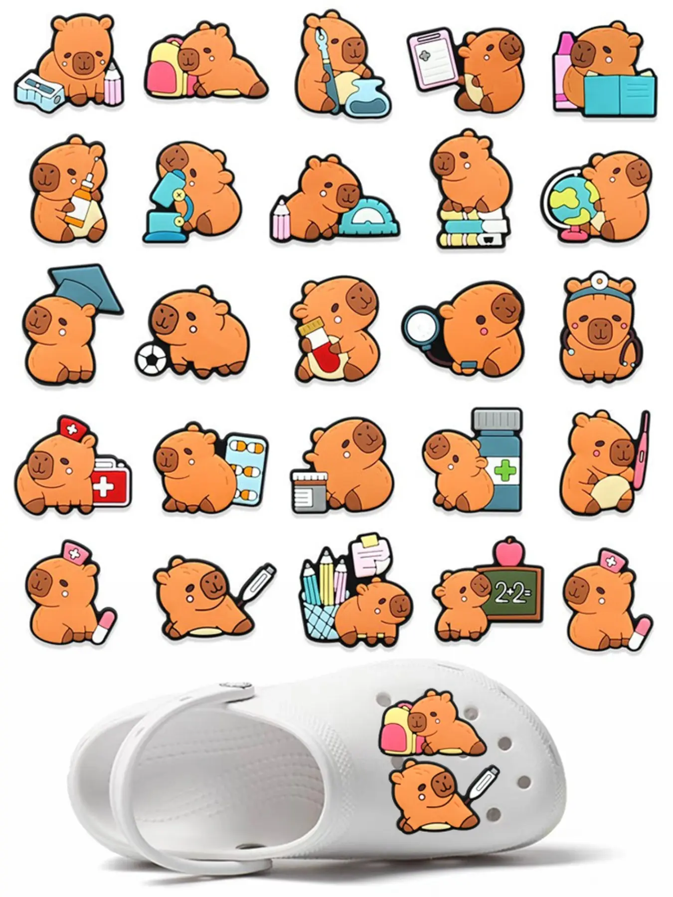 25pcs Capybara Shoe Charms For Bubble Slides Clogs Sandals,PVC Shoe Decorations Accessories Buckle For Christmas Birthday Gifts