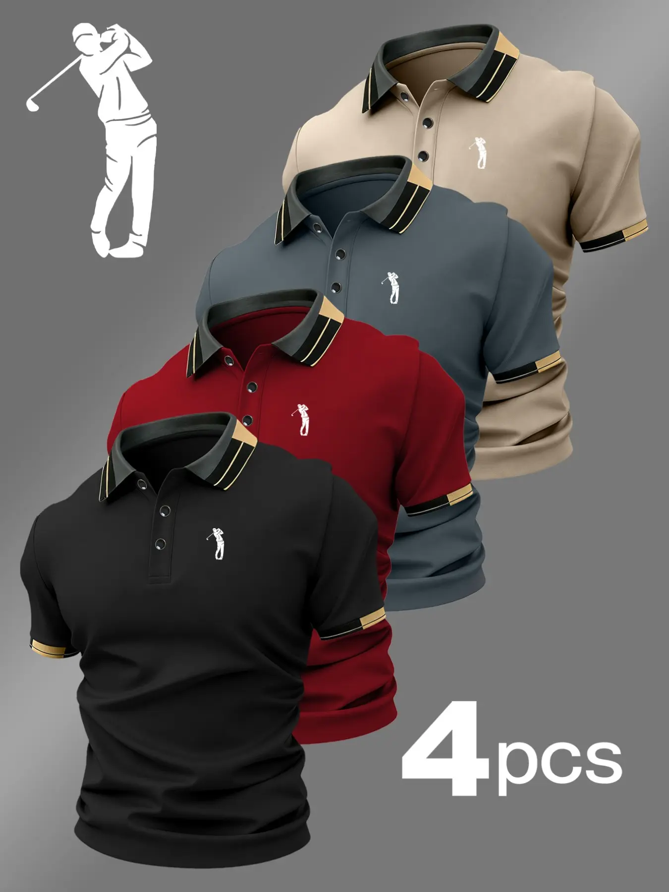 Men's Golf Pattern Print Polo Shirt, Fitted Casual Sporty Style, Breathable and Comfortable, Four Seasons Wear, High-Quality Long-Lasting Design, Athletic Polo