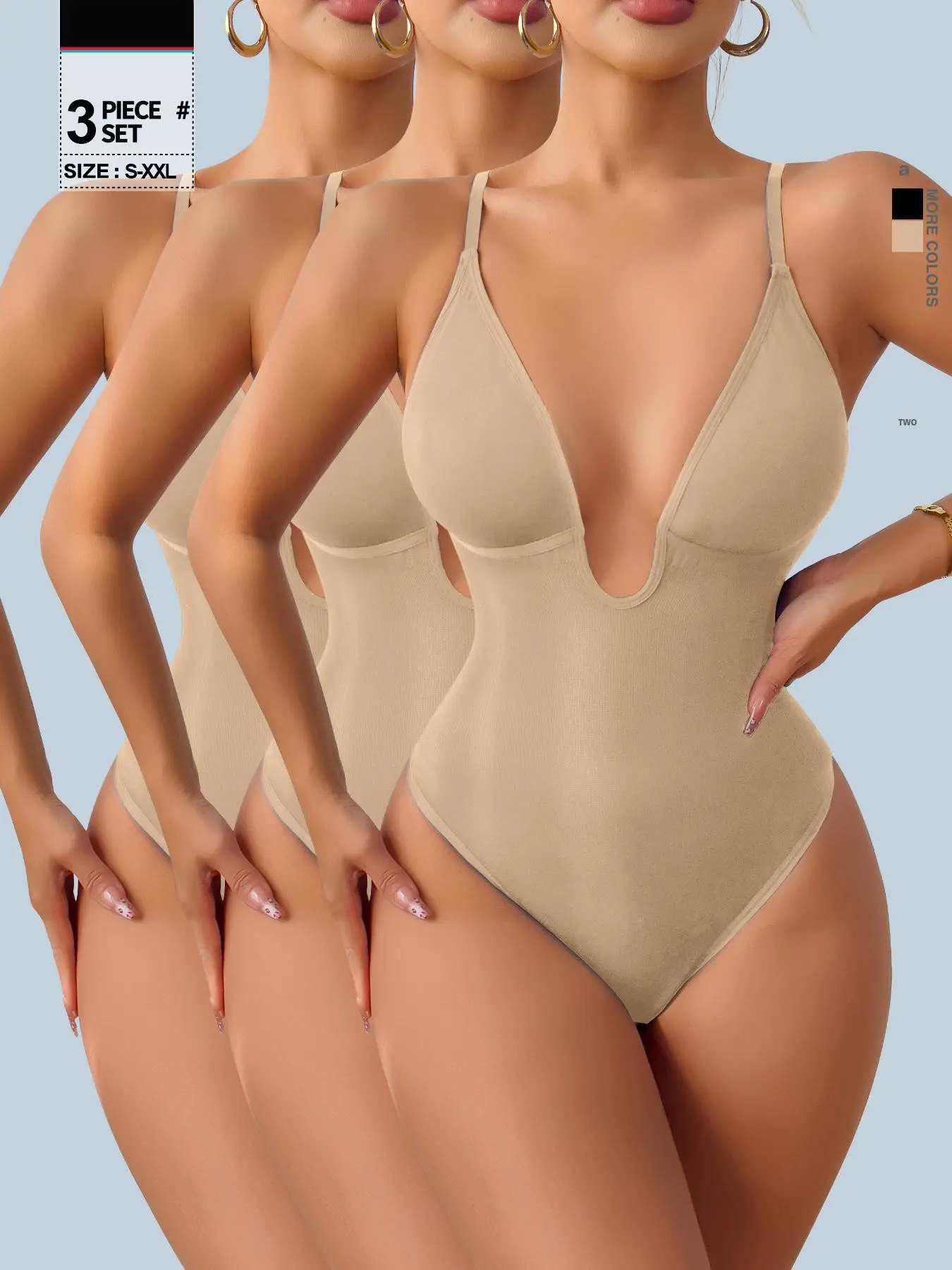 Women's Plunge Deep V Neck Shapewear Bodysuit, Tummy Control Body Shaper, Seamless Smooth Sculpting, Backless Waist Trainer, Casual Comfy All Season