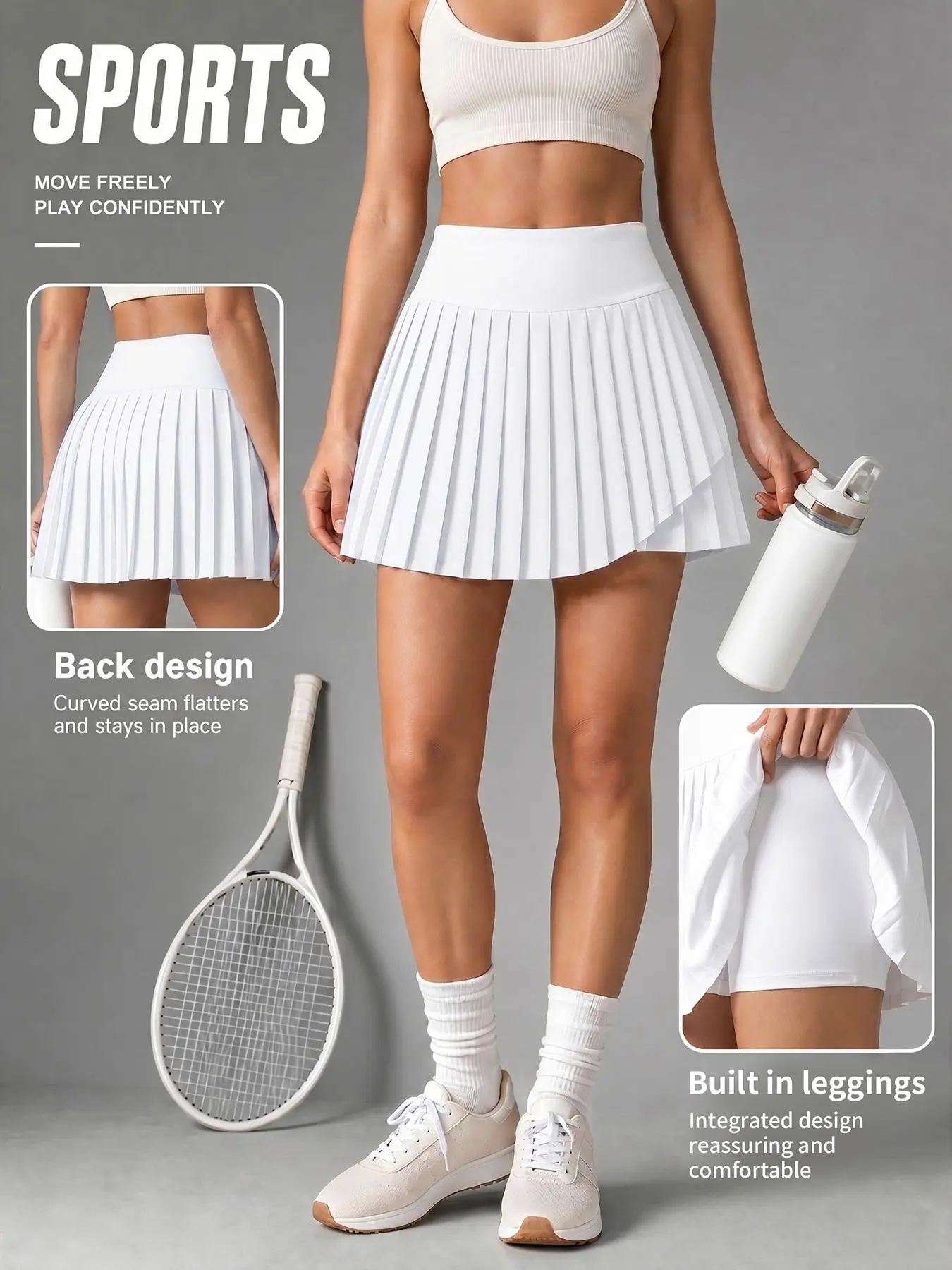 Women's Sporty Short Skirt, Fake Two-Piece Split Pleated Design, Gym Yoga Anti-Exposure Tennis Skirt, Comfortable & Stylish Activewear, Tennis Skort Skirt, Workout Skirts, Split Athletic Skirt