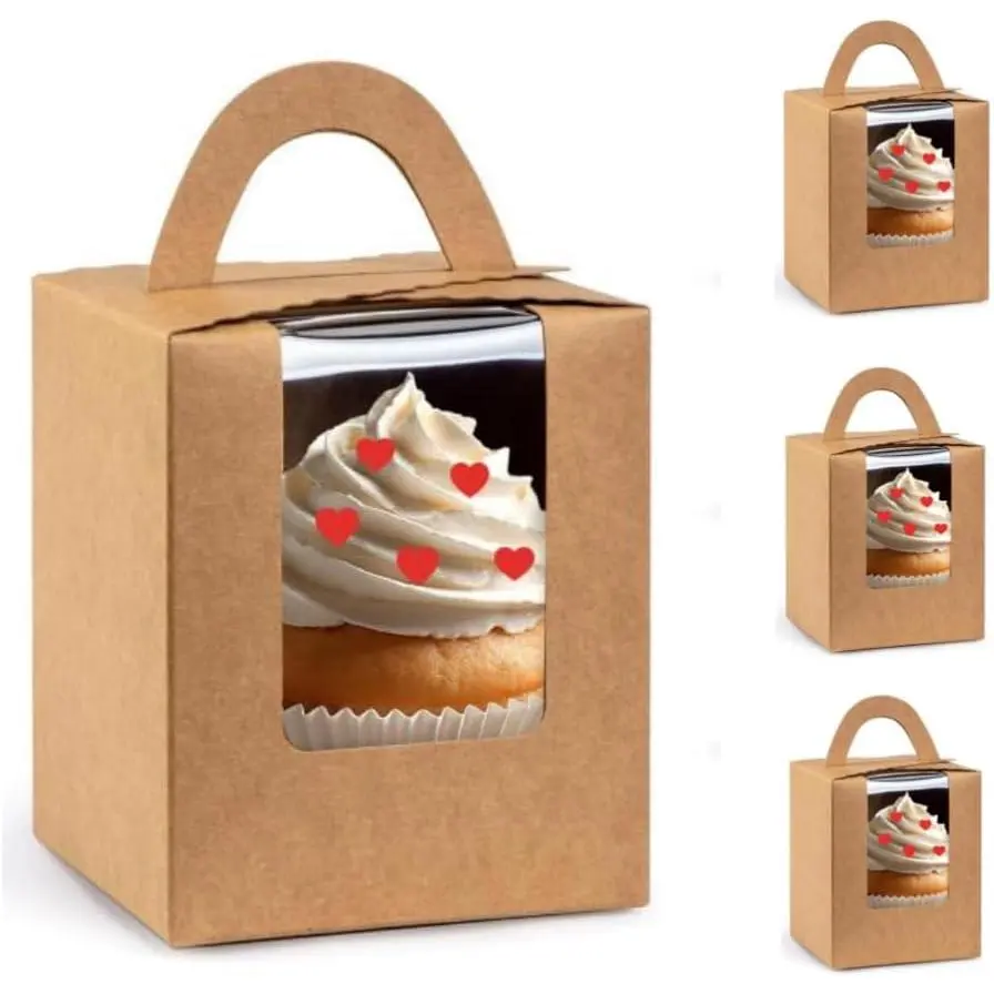 30 Cupcake Boxes with Window – Pastry Containers for Weddings, Birthdays(Brown)