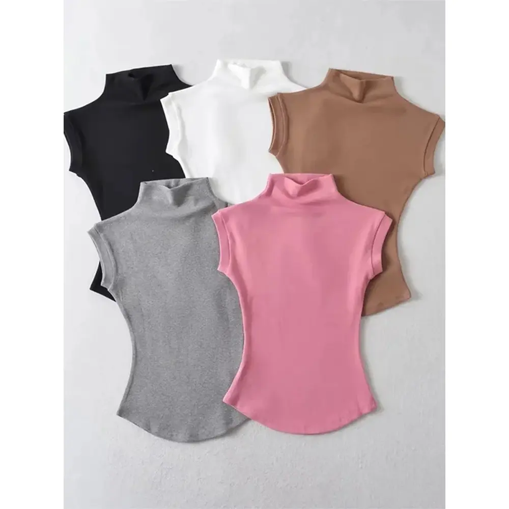 Women's Solid Turtleneck Sleeveless Top Slim Fit Casual Sexy Pullover Streetwear Basic Summer Tee Womenswear Black