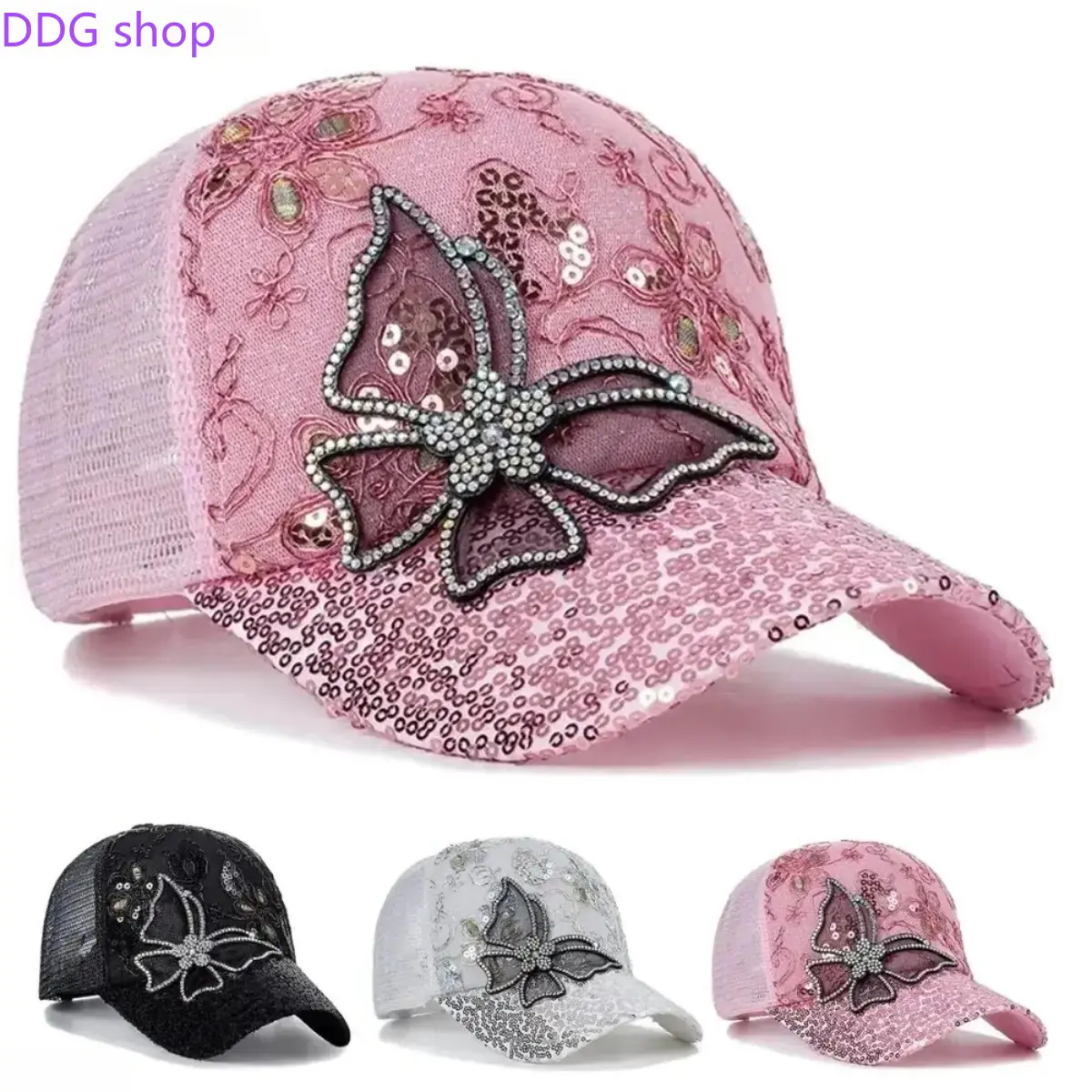 Unisex Butterfly Lace-Glitter Polyester Baseball Cap - Breathable Mesh, Adjustable, Lightweight Casual Sun Hat, 2026 Popular Sports Outdoor Accessory, Ideal Mother's Day Gift, Breathable Mesh Cap, Breathable Mesh Caps