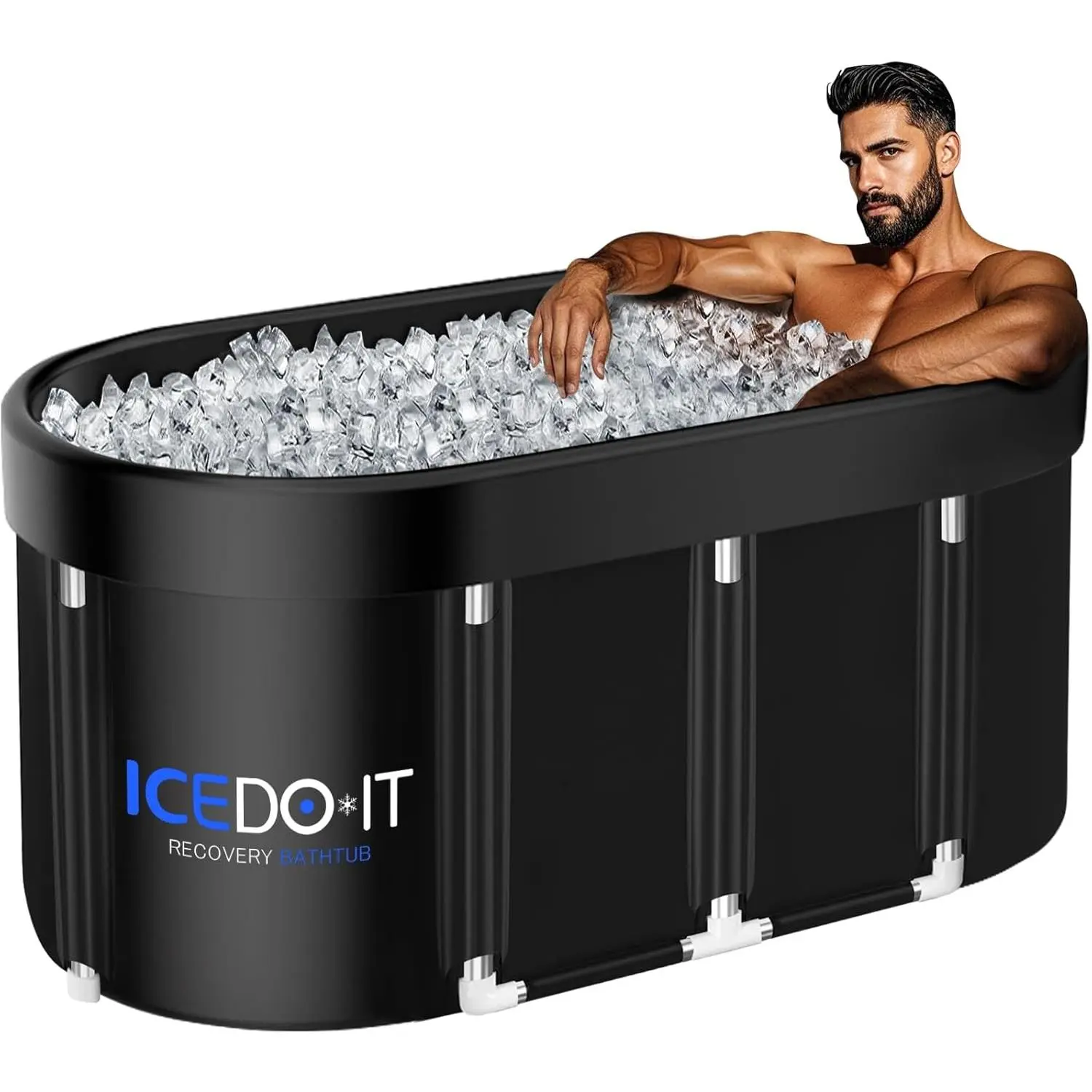 129 Gal XL Large Oval Collapsible Cold Plunge Soaking Tub for Athletes - Nylon Multiple-Layered Post-Recovery Bath Tub for Home, Gym Use