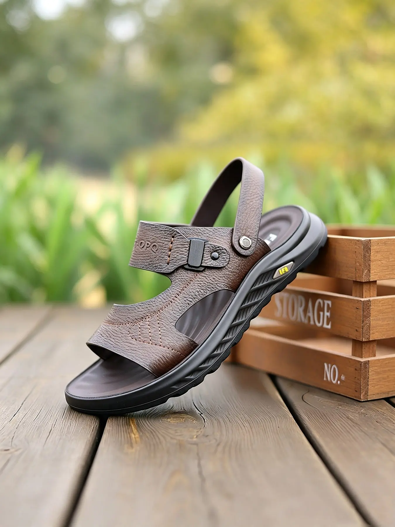 Men's Thick Sole Versatile Sandals, Simple Lemon Pattern Upper, Adjustable Buckle, Height Increase Shock Absorption, Casual Daily Wear