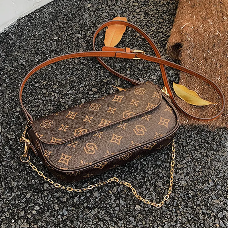 Korean Style Women's Printed Chain Bag, Small Underarm Shoulder Purse, Elegant Crossbody Handbag for Everyday Use