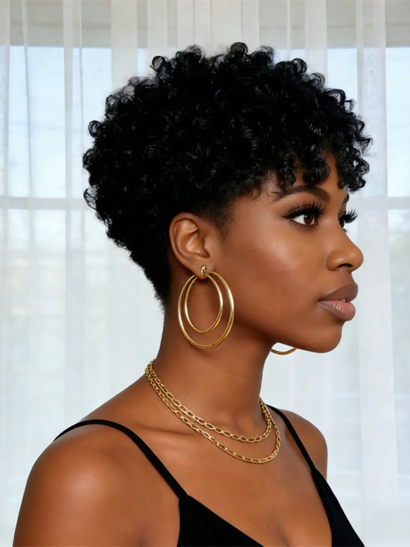 Natural Pixie Wig Short Curly Human Hair for Women, Machine Made Pixie Cut Wig for Daily Use and Party Cosplay Gift