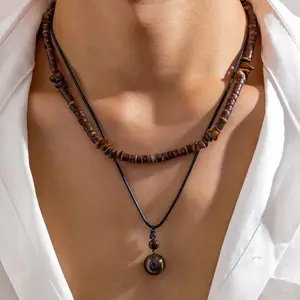 Men's 2026 New Arrival Hip Hop Layered Sweater Chain & Turquoise Coconut Shell Necklace Set, Summer Vibes Bag Accessory Charm
