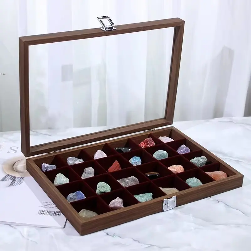 Natural Crystal Stone Storage Box, Mineral Specimen Display Stand, Gemstone Collection Case, Original Rock Collector Box, Elegant Design