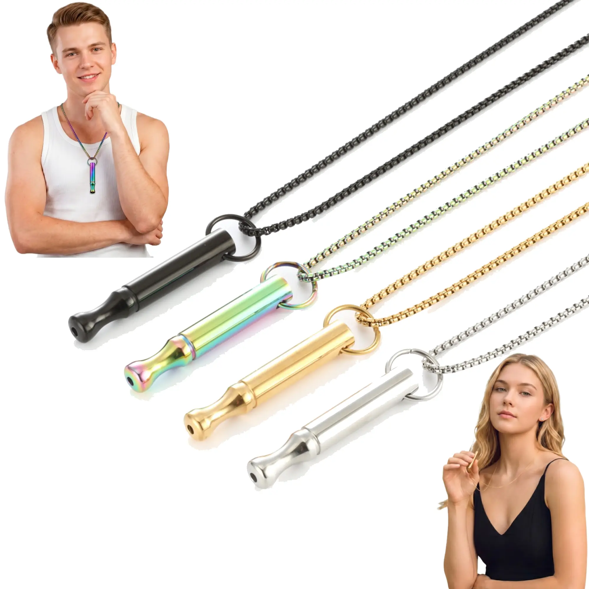4Pcs Mindfulness Breathing Necklace for Stress Anxiety Relief Breath-link Stop Smoking Quit Vaping Aids Fidget Necklace for Cessation Vaporless Smokeless Inhaler for Adult Women Men, Stainless Steel Pendant