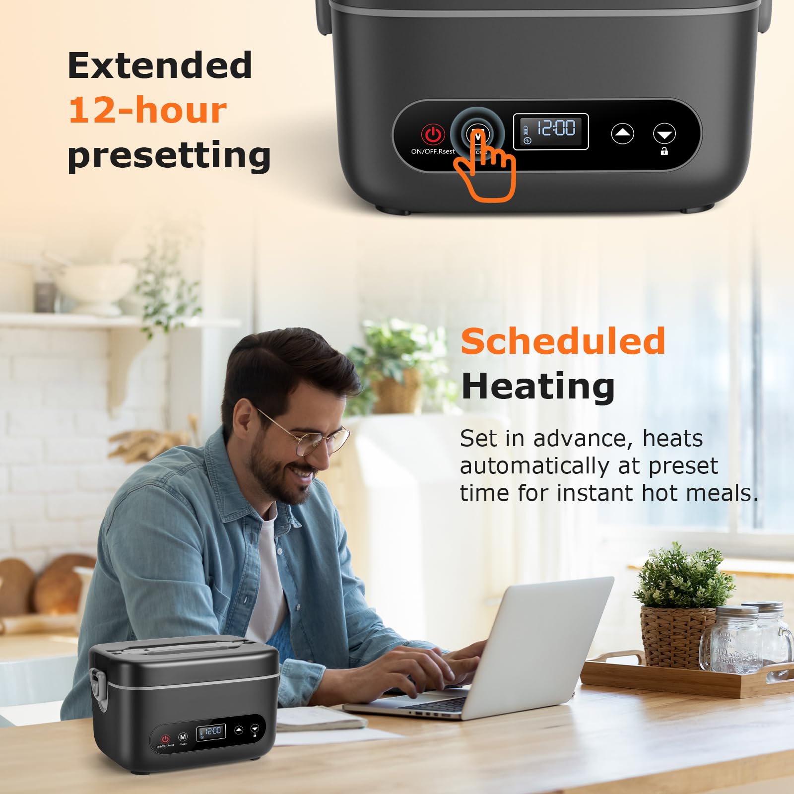 1.2L Leak-proof and BPA-free Cordless Electric Lunch Box, Heated Lunch Box, 20000mAh Rechargeable Portable Food Warmer with 5-sided Heating, Auto Temp Control #GLOBAL PICKS