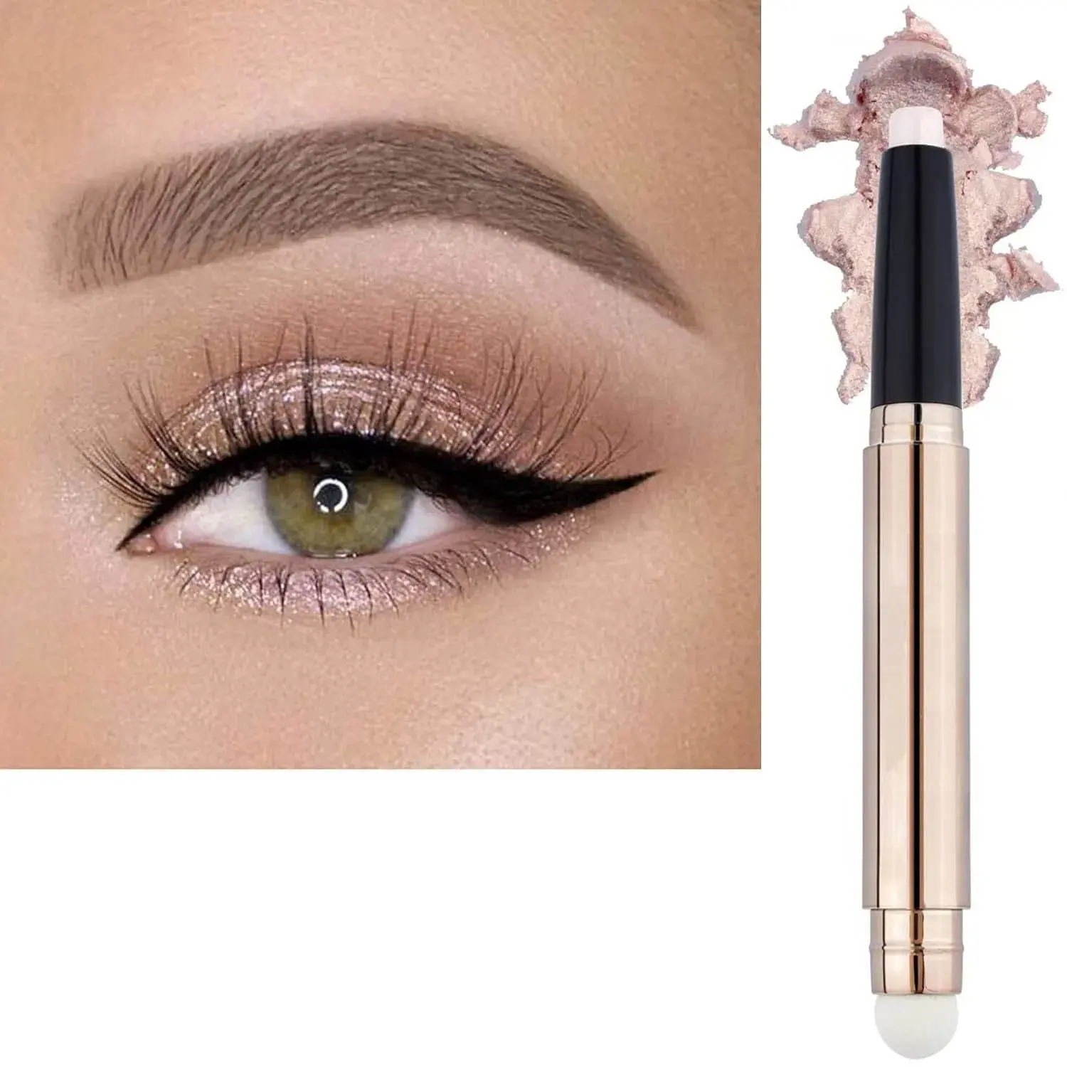 Eyeshadow Stick Makeup, Waterproof Hypoallergenic Long Lasting Crayon, Glitter Primer Palette Shimmer Eyeliner Pen with Soft Brush