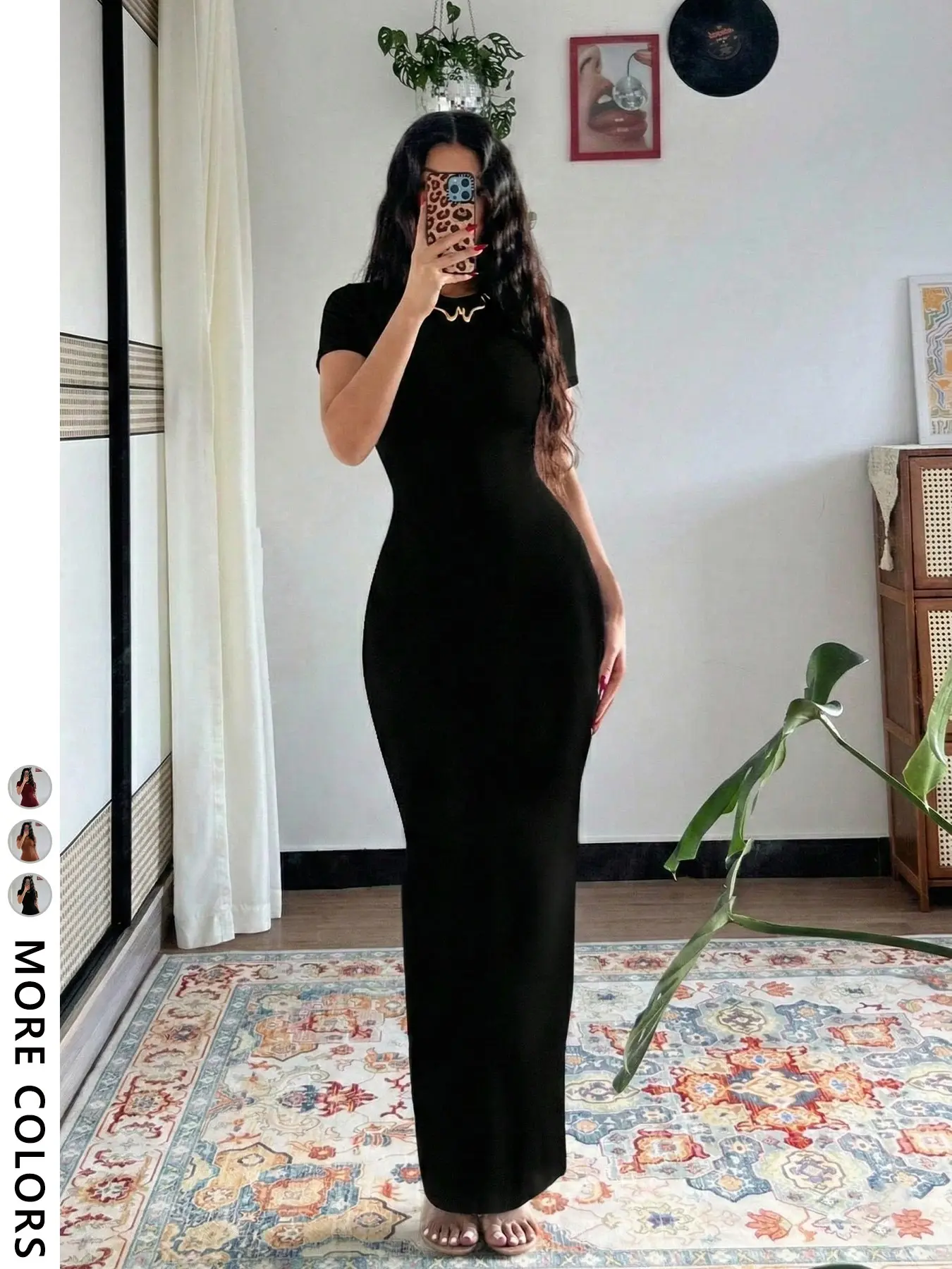 Women's Tight Long Dress, Slim Fit Long Sleeve Dress, Soft Knit Clothing, Basic, Street Style, Casual, Plain Color, Casual Wear