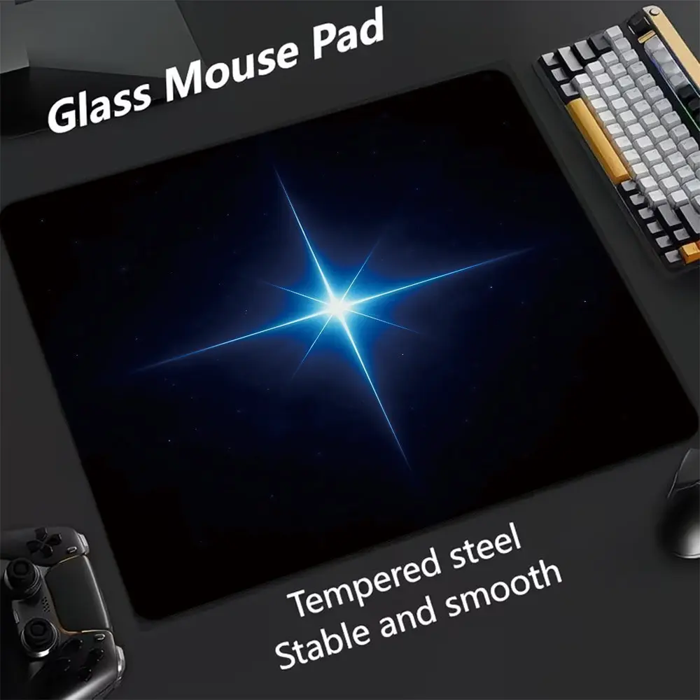 Star Pattern Glass Mouse Pad, Ultra Smooth Tempered Glass, Large Size Gaming Mouse Pad, Ideal for Esports and Office Use