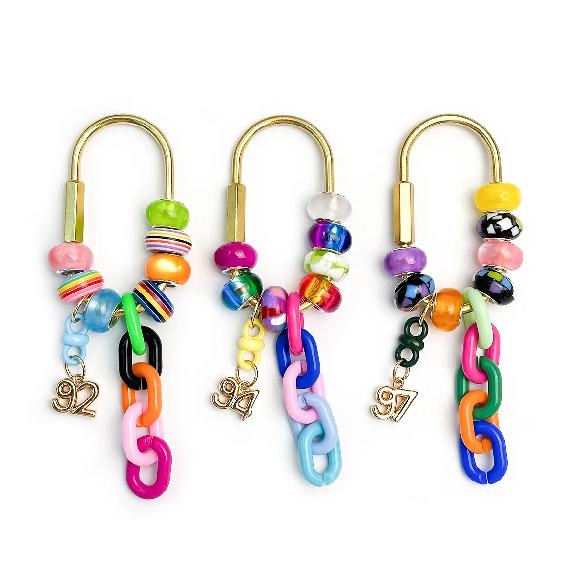 Colorful Beaded Chain Bag Charm Trendy Acrylic Carabiner Keychain Year Charm Pendant for Backpack Handbag Decoration