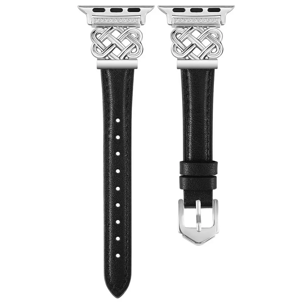 Ultra-thin leather strap compatible with Apple Watch Series 9/8/7/6/5/SE/4/3/2/1 Ultra/Ultra 2, Smartwatch accessories, suitable for iWatch 49MM, 42MM, 44MM, 45MM, 40MM wristbands, features an interlocking buckle for women's straps