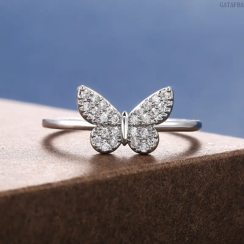 Classic Micro Paved Cubic Zirconia Butterfly Ring Unique Creative Finger Jewelry for Women