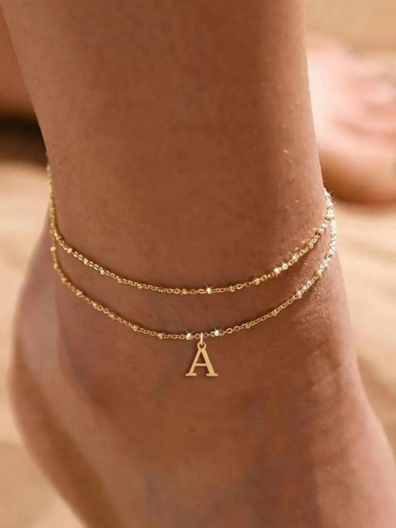 Letter A Design Anklet for Women, Foot jewelry, Fashion Jewelry for Party, Daily Clothing Decor, Jewelry for Birthday Gift, Personalized Jewelry Gift, Adjustable Anklet, Initial Anklet